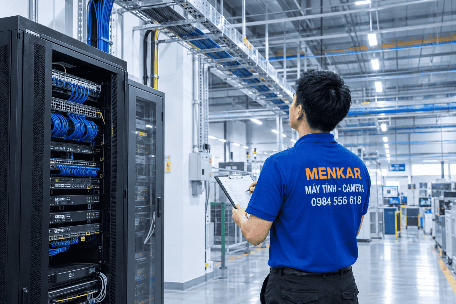 Nhân viên khảo sát khu vực trước khi thi công
